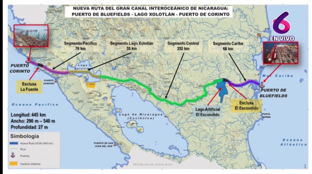 mapa nuevo canal nicaragua